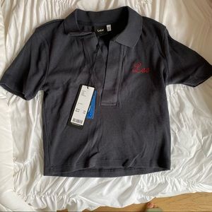 Lee navy collared polo tee with red embroidery